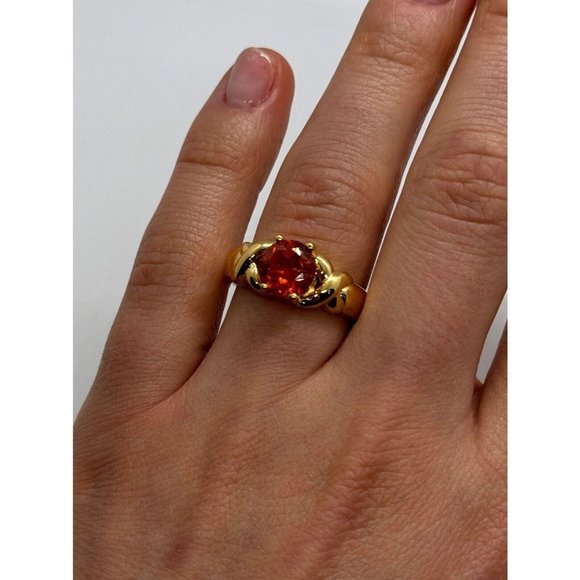 925 STERLING SILVER GOLD PLATED HESSONITE RING SIZE 7 - Picture 2 of 10